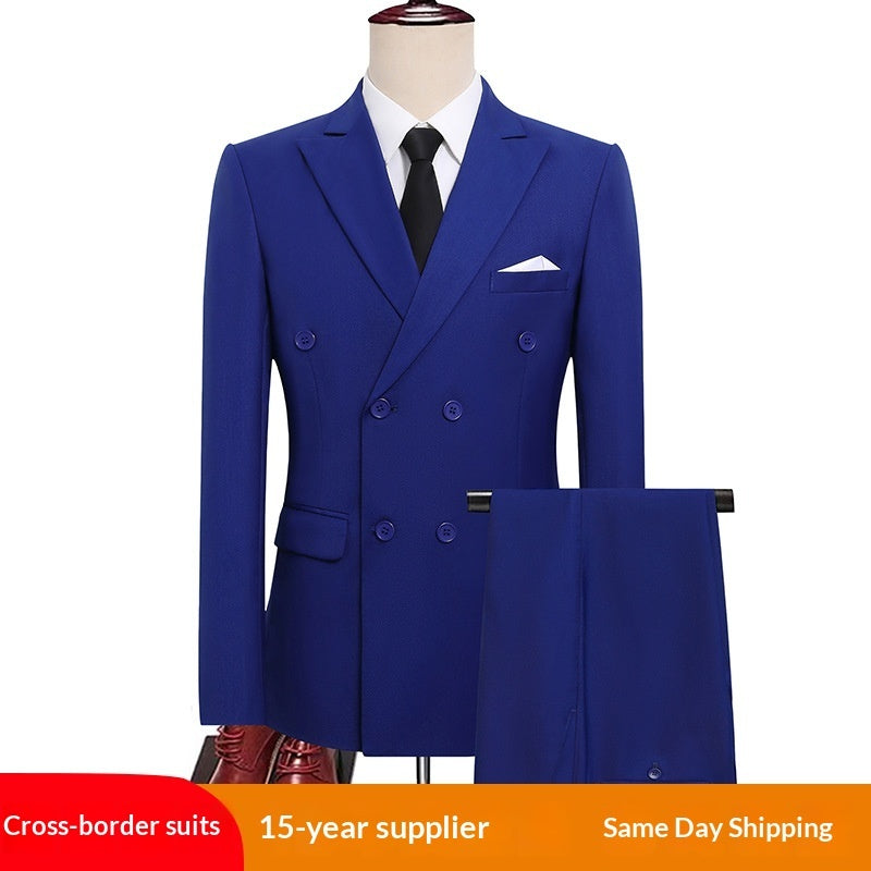 Mens Versatile Double-breasted Business-casual Suit