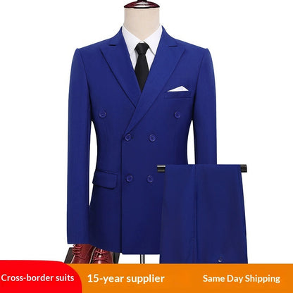 Mens Versatile Double-breasted Business-casual Suit
