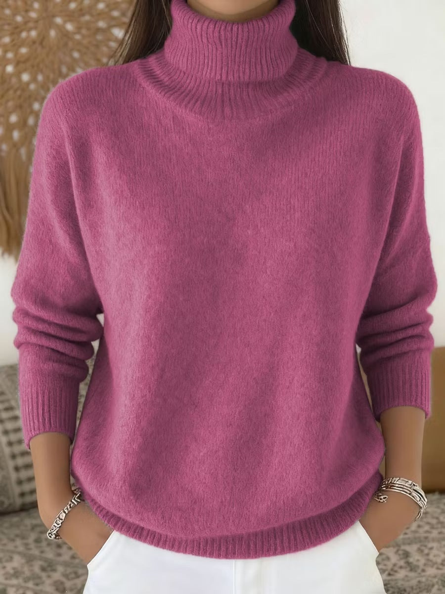 Autumn  Winter New Arrival  Casual Chic Solid Color High-Neck Pullover Knit Sweater