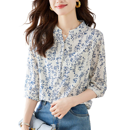 Summer Chinese-style Floral Blouse For Women