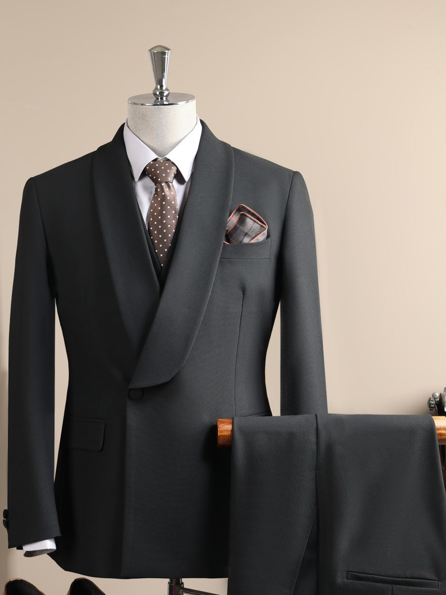 Men Taupe Shawl Lapel One Button 2 Pieces Suit Blazer & Pants Set