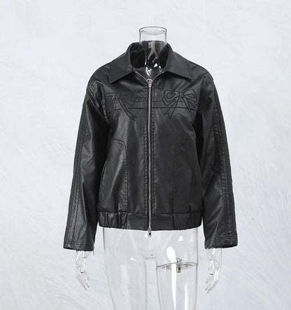 Women's Bow-Knot Zipper Leather Jacket