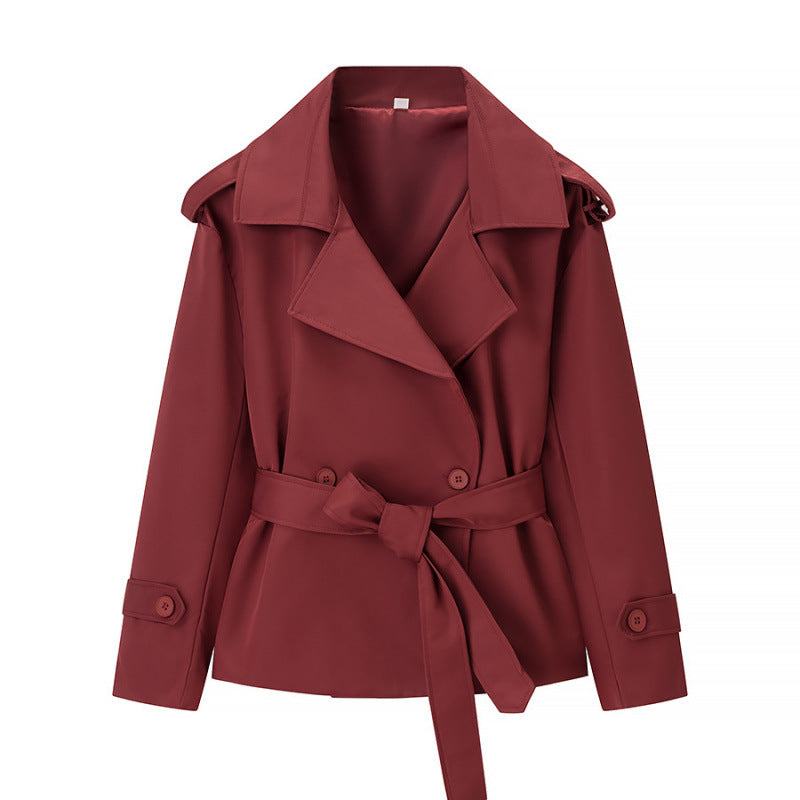 New Za Aliexpress Hot-Selling Cross-Border European And American Style Women's Solid Color Belted Short Jacket Trench Coat