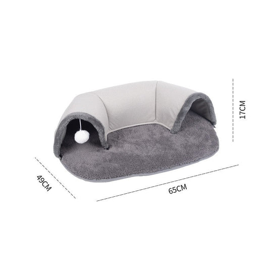 Cat Tunnel With Soft Plush Attached Mat And Hanging Ball