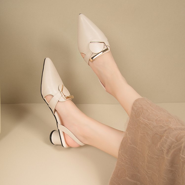Closed Toe High Heel Sandals, New Summer Block Heel Korean Style Black Backless Women Shoes For Dresses