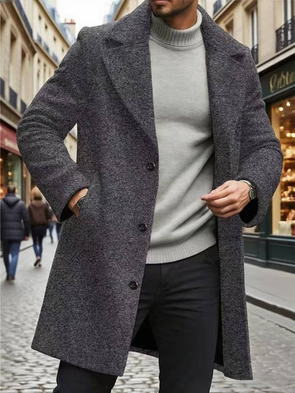 Trench Coat Notched Lapel Slim-fit Overcoat Elegant And Sophisticated Solid-color Trench