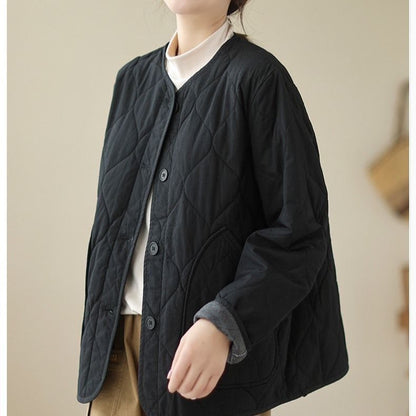 Winter Cotton Padded Coat Womens Stand Collar Lightweight Slim-Fit Padded Jacket