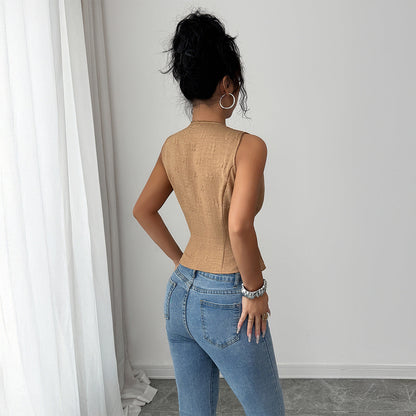 V-neck Buttoned Womens Vest Top