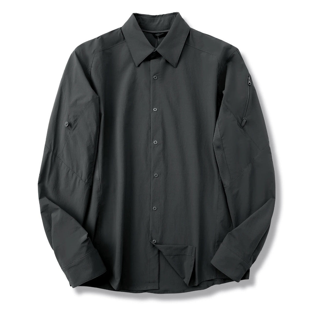 Men Technical Outdoor Quick Dry Long Sleeve Shirt Ventilated Underarm Mesh Zipper Sleeve Pocket Convertible Sleeve Travel Trekking Casual Shirt