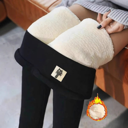 Womens High-Waisted Embroidered Cat Fleece-Lined Leggings