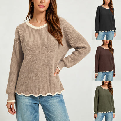 Womens Round-neck Loose-fit Versatile Knit Sweater