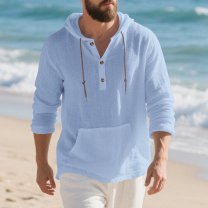 Mens Long-sleeve T-shirt Loose-fitting Casual Minimalist Hoodie