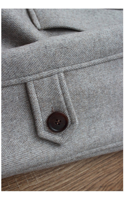 Mens Mid-length Wool Coat With Horn Buttons And A Lapel Collar