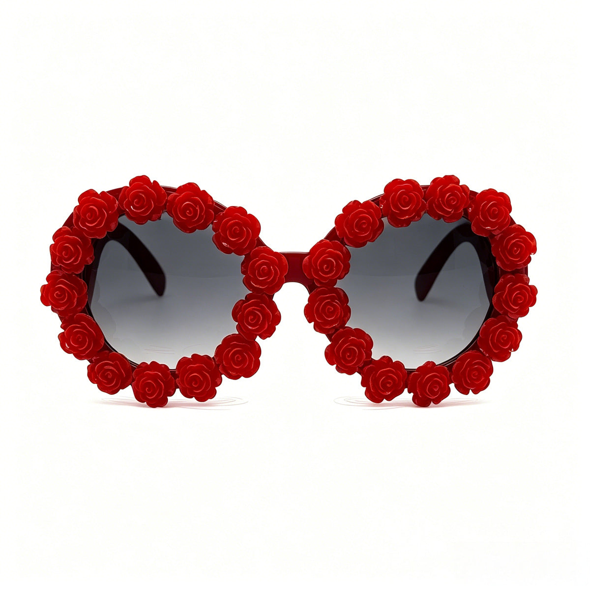 Vintage Three Dimensional Rose Round Frame Sunglasses For Women Sun Glasses