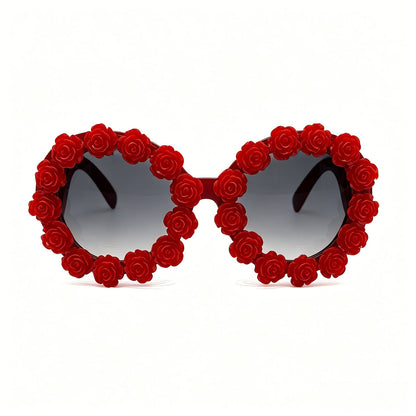 Vintage Three Dimensional Rose Round Frame Sunglasses For Women Sun Glasses