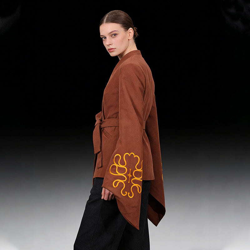 New Stylish Classy And Elegant Embroidered Slim-fit Blazer With Flared Sleeves For Women High-end Sophistication