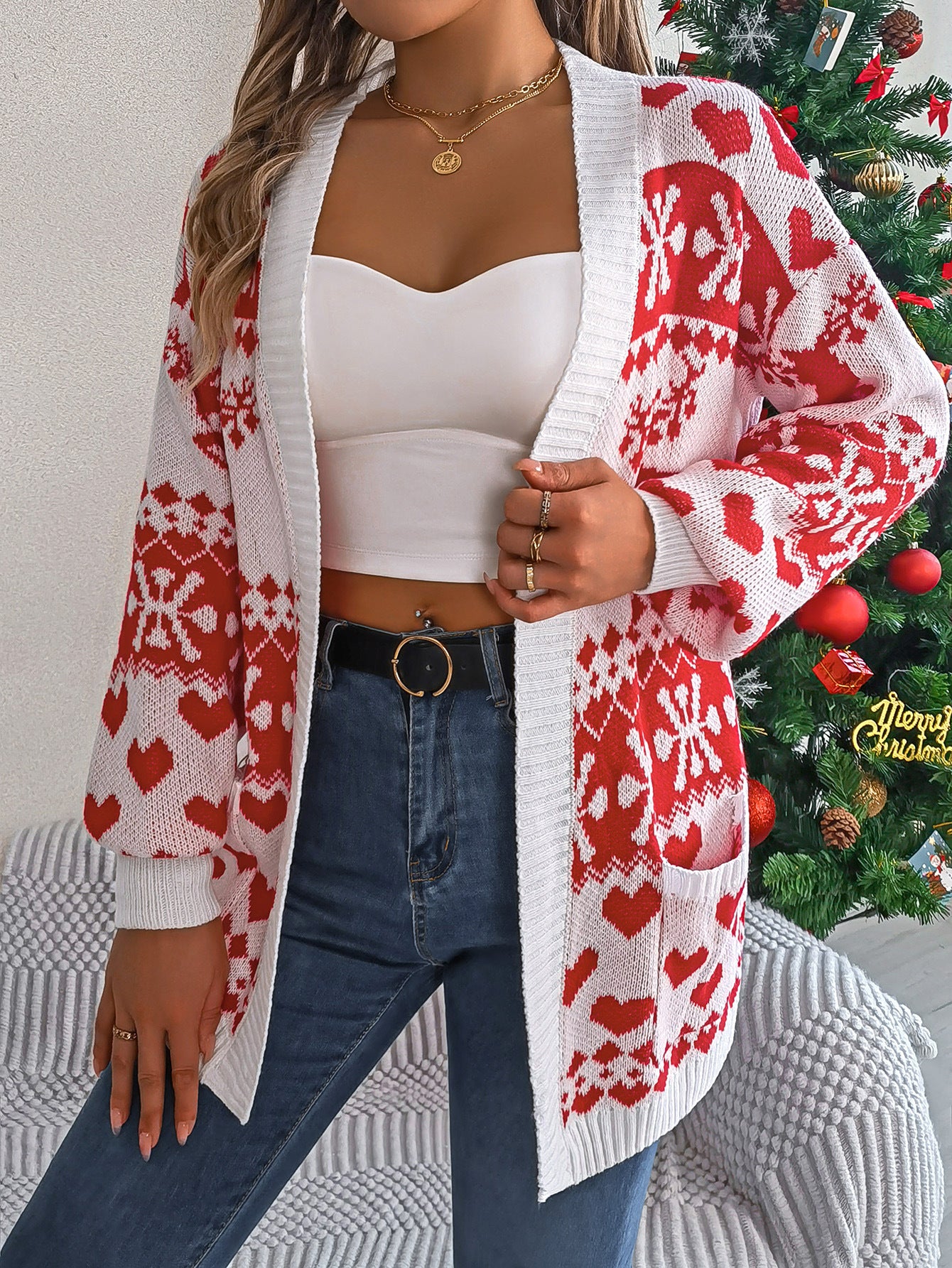 Women's Christmas Deer Print Cardigan Sweater