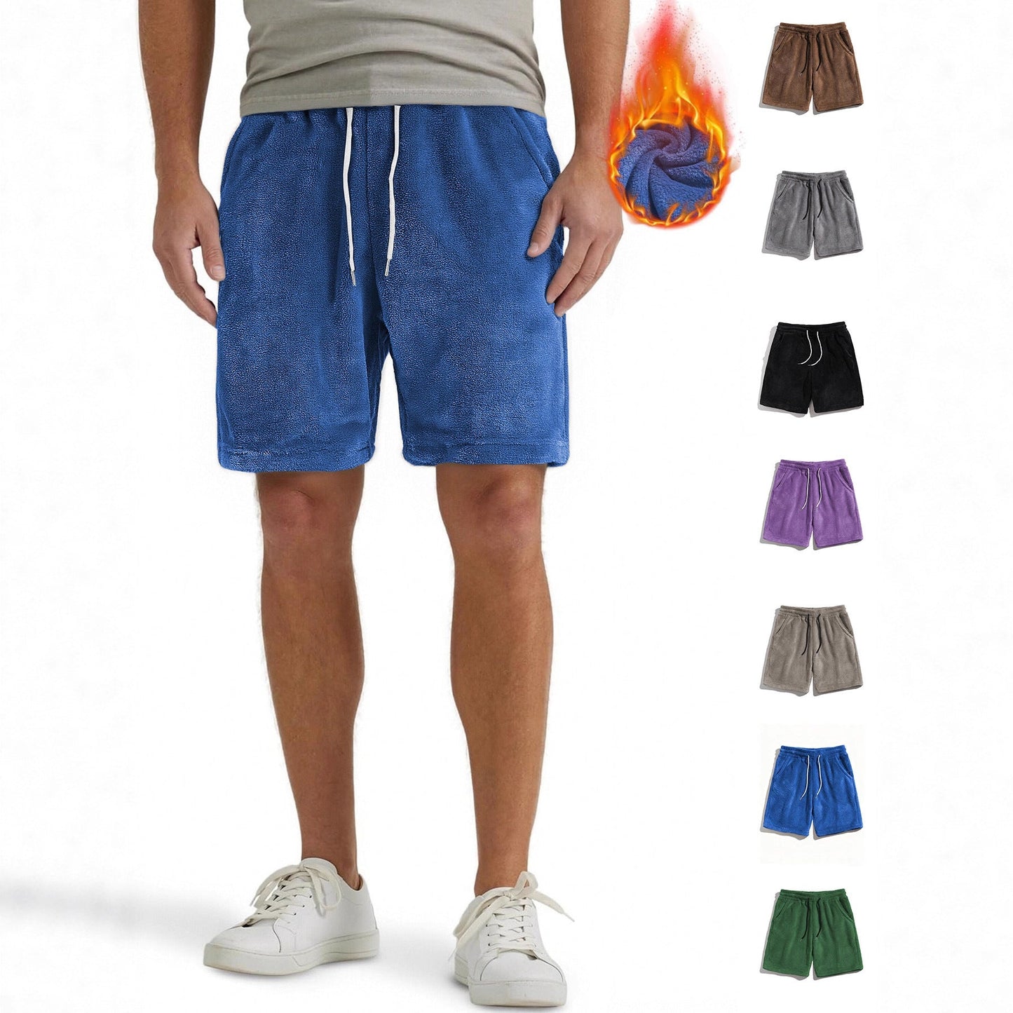 Mens SpringAutumn Coral-Fleece Sports-Style Casual Plus-Size Shorts