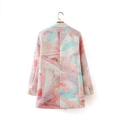 Graffiti Printing Double Breasted Blazer For Women