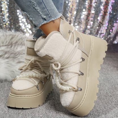 Women's Platform Height-Increasing Suede Snow Boots, New Versatile Plus Size Women's Snow Cotton Boots