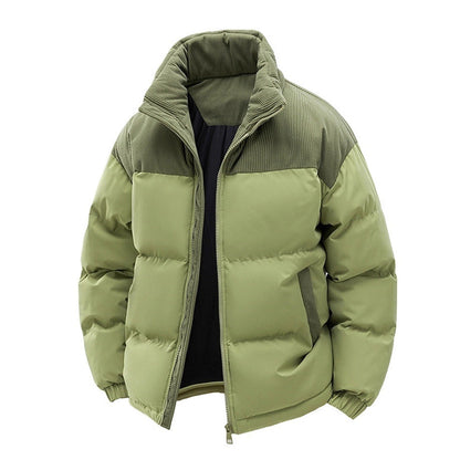 Thick Corduroy Patchwork Jacket Winter Zip-up Stand Collar Coat Casual Commuter Long-sleeved Cardigan Top Outwear Women's Clothing