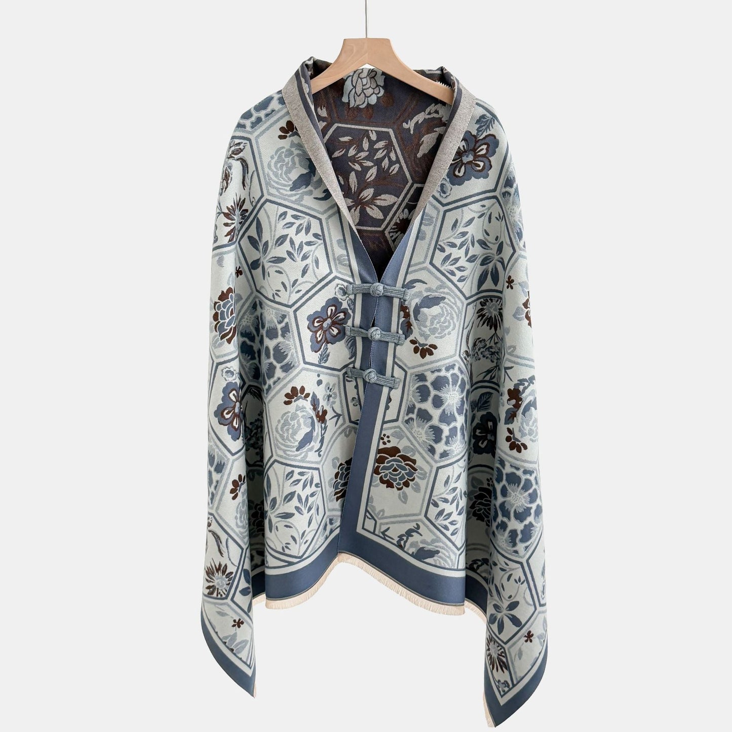 Vintage Knot-button Outerwear Jacquard Shawl