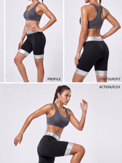 Cross-Border Exclusive Supply Of Silver Film Sauna Sweat-Enhancing High-Waisted Tummy Control Sweat-Inducing Fitness Sports Tight Shorts
