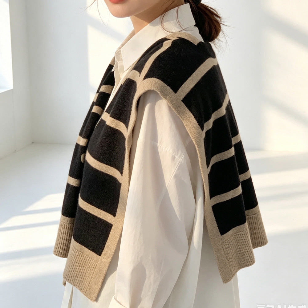 Fashionable Striped Knitted Cape For Women