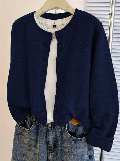 New Autumnwinter Womens Short Loose-fit Round-neck Knit Cardigan Sweater Jacket