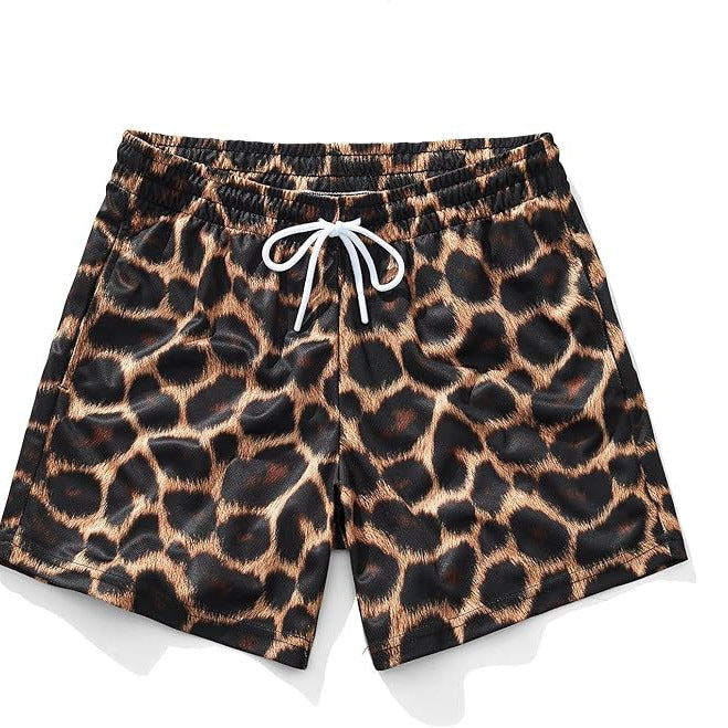Casual Mens Wide-leg Printed Pinhole Shorts