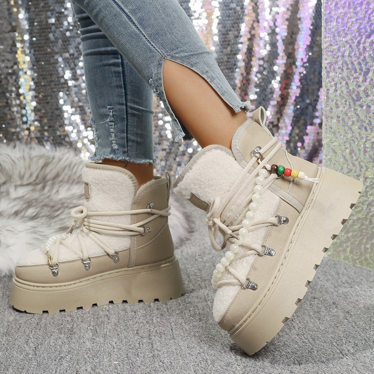 Women's Platform Height-Increasing Suede Snow Boots, New Versatile Plus Size Women's Snow Cotton Boots