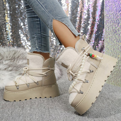 Women's Platform Height-Increasing Suede Snow Boots, New Versatile Plus Size Women's Snow Cotton Boots