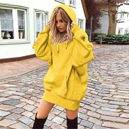 Women's Solid Color Pullover Hooded Loose Fleece Sweater