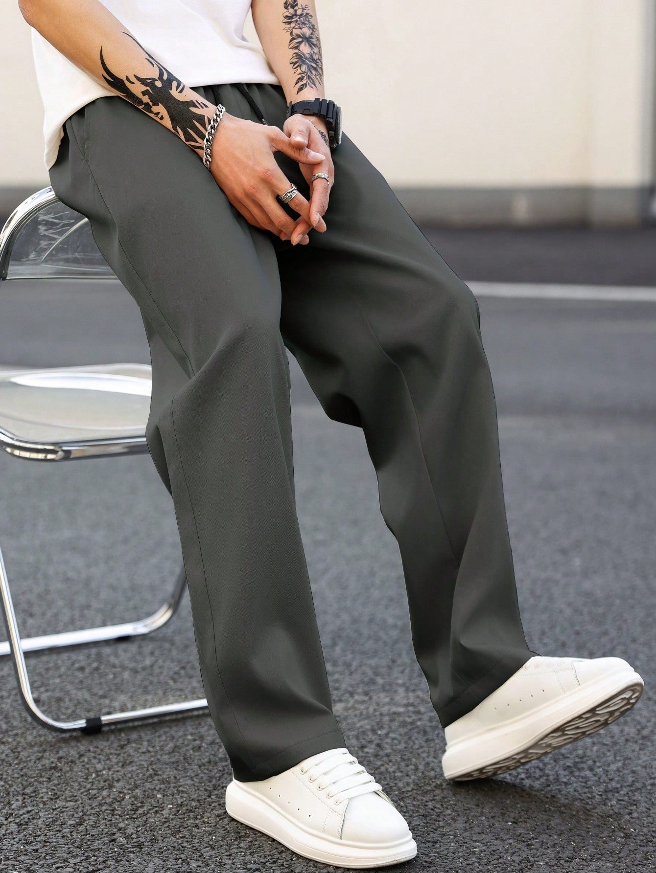 Mens Fashionable Versatile Loose-fit Straight-leg Casual Pants