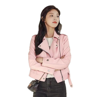 Short Slim-fit PU Leather Jacket