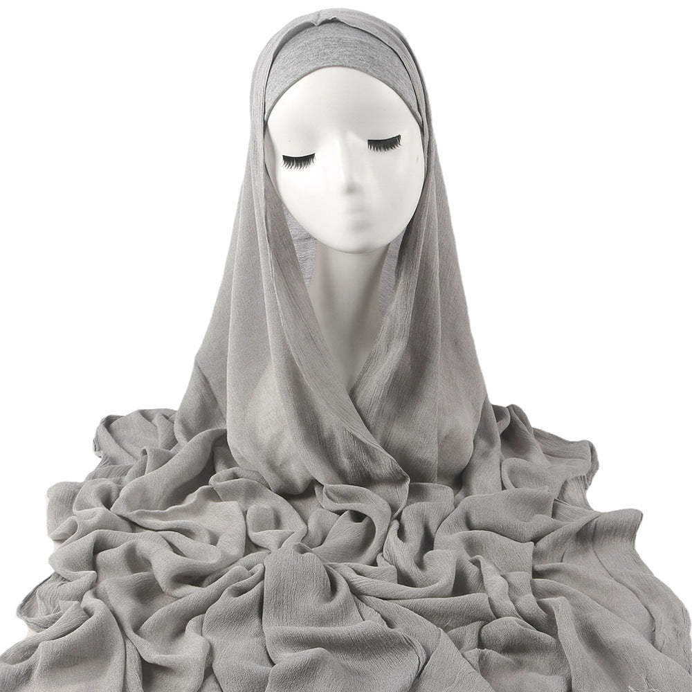 New Womens Solid-color Pleated Faux Hijab