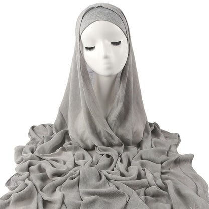 New Womens Solid-color Pleated Faux Hijab