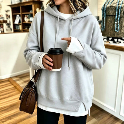 New Fallwinter Womens Faux Two-piece Hooded Sweatshirt