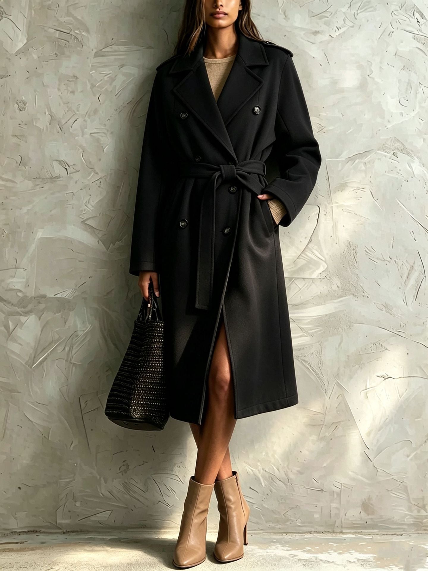 Double-breasted Belted Mid-length Wool Coat