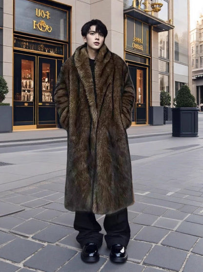 Mens Fur Coat Windproof And Warm Trench Coat