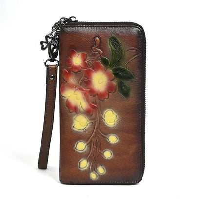 Vintage Zip-around Clutch Womens Long Leather Wallet