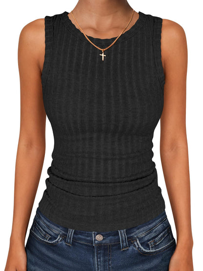Womens Round-Neck Casual Sleeveless Solid-Color Knitted Vest
