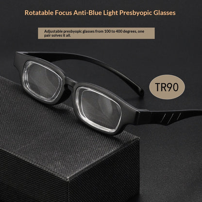 Rotatable Focus-adjustable 50 To 400 Diopters Blue-light-blocking Reading Glasses For Seniors