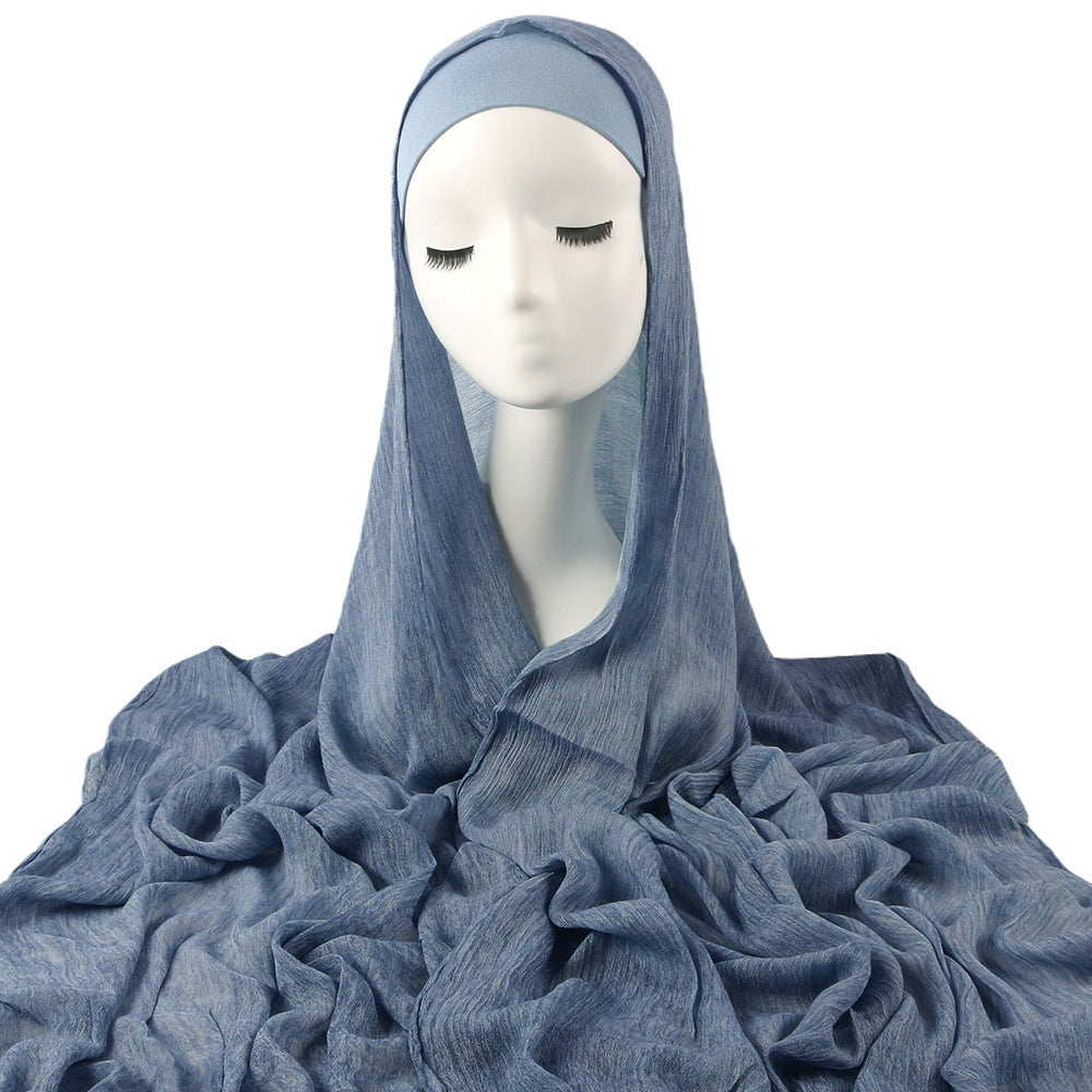 New Womens Solid-color Pleated Faux Hijab
