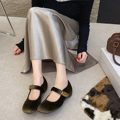 2026 Fall New Arrival Women's Vintage Suede Mary Janes Low Vamp Casual Soft Sole Versatile Flats Velcro Strap Flat Shoes
