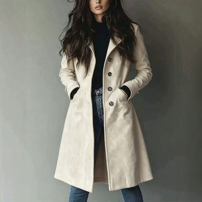 High Quality European American Style Women's Fall Winter Lapel Suede Mid-Length Trench Coat