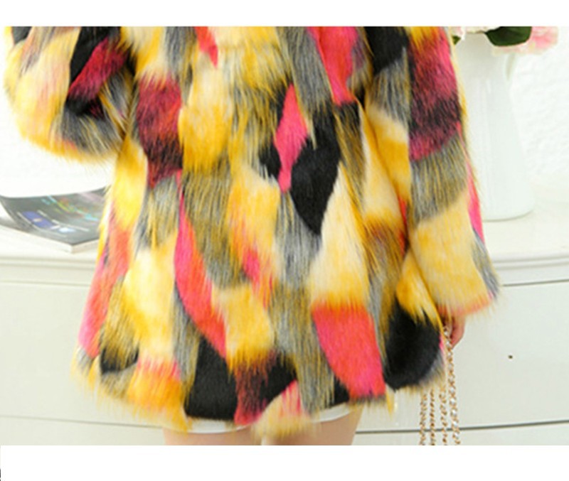 New Faux Fur Coat Color Stitching Contrast Women's Clothing