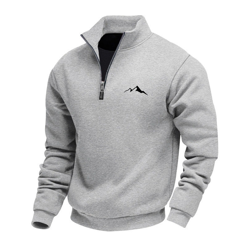 Mid-length Loose-fit Zip-up Casual Hoodie With A Stand-up Collar And Hood