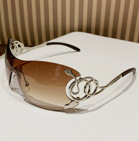 Cobra-shaped Sporty Rimless Side-cut Sunglasses