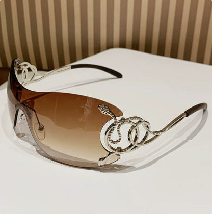 Cobra-shaped Sporty Rimless Side-cut Sunglasses